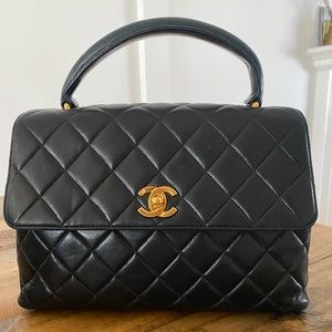 Chanel Lambskin Quilted Top Handle Bag